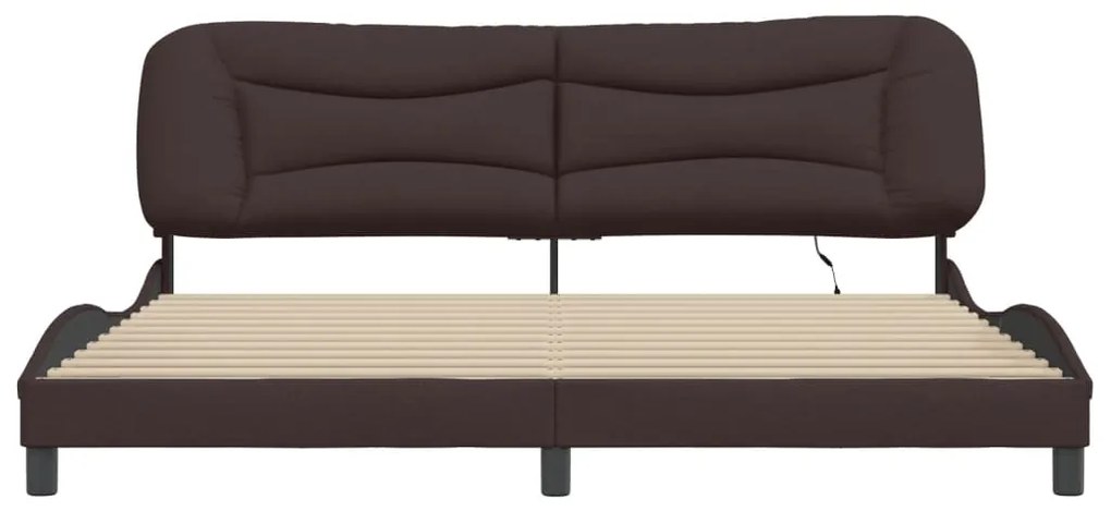 vidaXL Πλαίσιο κρεβατιού με LED χωρίς στρώμα Hvar Σκούρο Καφέ 200x200εκ. Υφασμάτινο