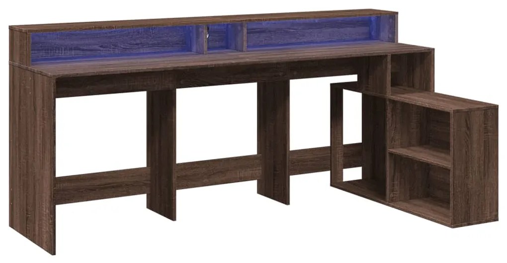 vidaXL Γραφείο με LED Καφέ δρυς 200x104x91 εκ. Επεξεργ. Ξύλο