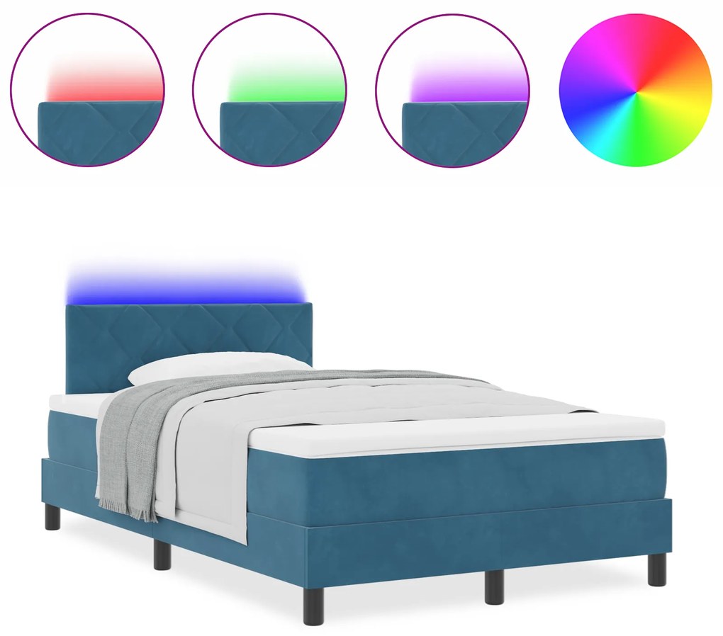 vidaXL Κρεβάτι με Στρώμα και LED Σκούρο Μπλε 120x200 εκ. Βελούδο