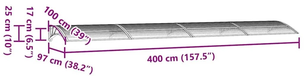 Στέγαστρο Πόρτας Μαύρο 400 x 100 εκ. από Πολυκαρβονικό - Μαύρο