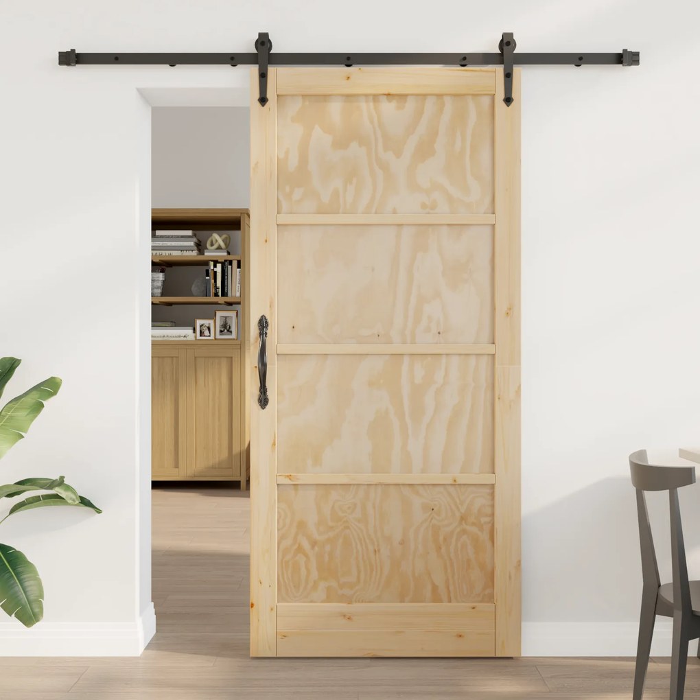 vidaXL Συρόμενη Πόρτα με Σετ Εξαρτημάτων 93x202 εκ. Συμπαγές Ξύλο Πεύκου