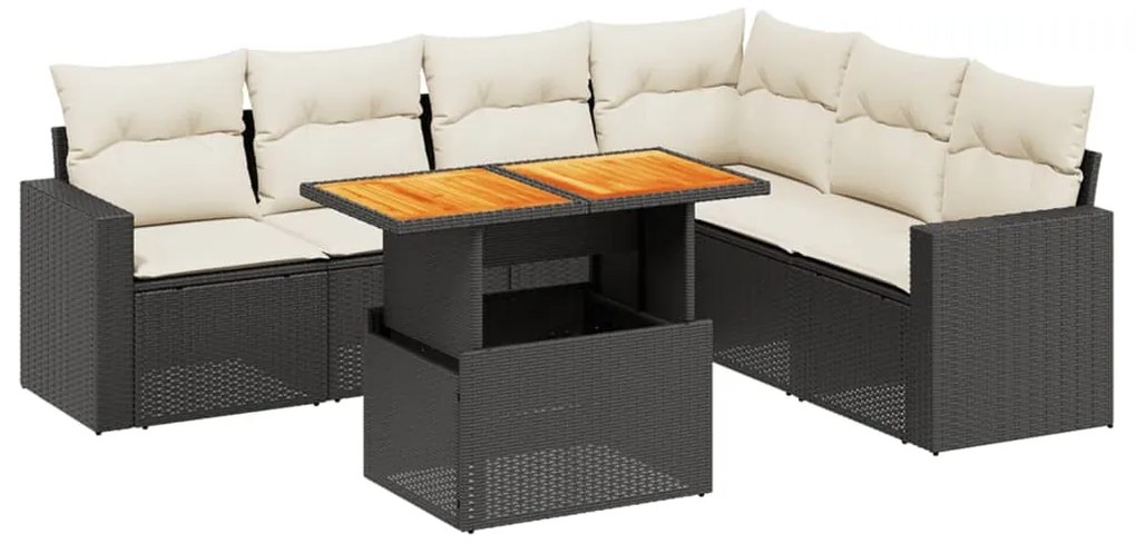 vidaXL Καναπές Σετ 7 Τεμαχίων Μαύρο Συνθετικό Ρατάν με Μαξιλάρια