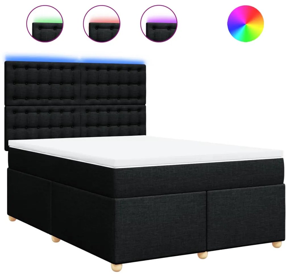 vidaXL Κρεβάτι Boxspring με Στρώμα Μαύρο 140x200 εκ. Υφασμάτινο