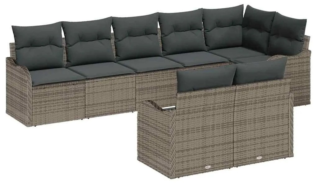 vidaXL Σετ Καναπέ Κήπου με μαξιλάρι 8 pcs Γκρι Πολυ ράταν