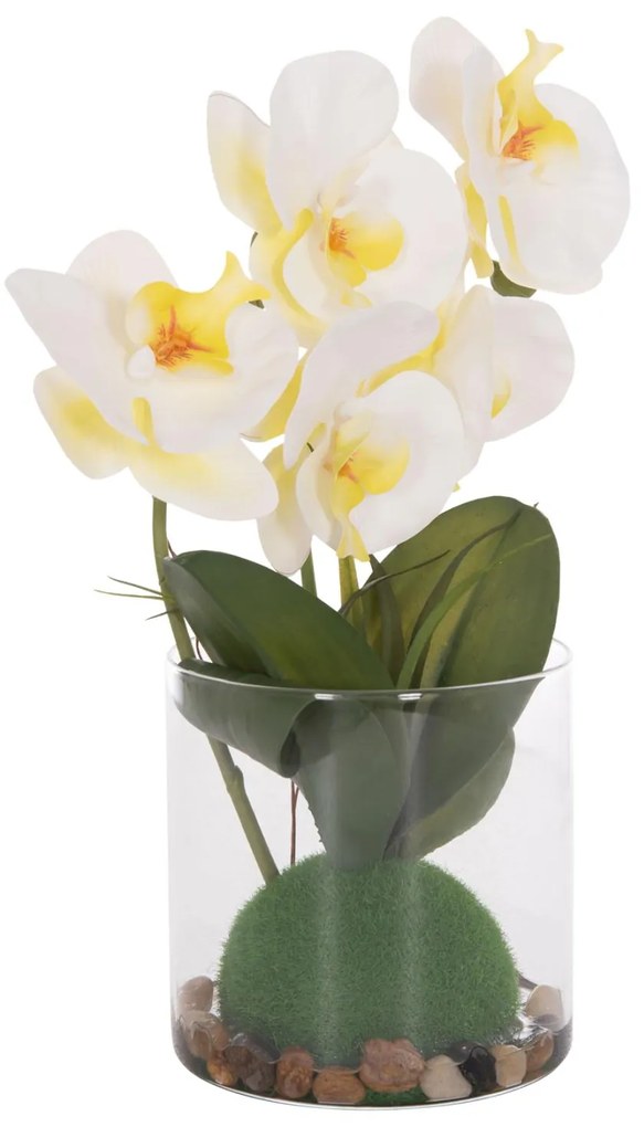 Διακοσμητικό Συνθετικό Φυτό Λουλούδι PHALAENOPSIS C4738 σε Γυάλινο Βάζο 12x24x30Υεκ 12x24x30 εκ.