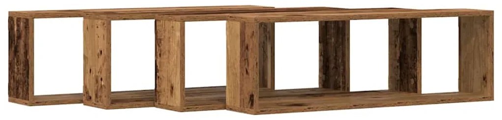 vidaXL Ράφι Τοίχου με ράφι Επιτοίχιο 4 pcs Παλιό ξύλο 80 x 15 x 26 εκ.