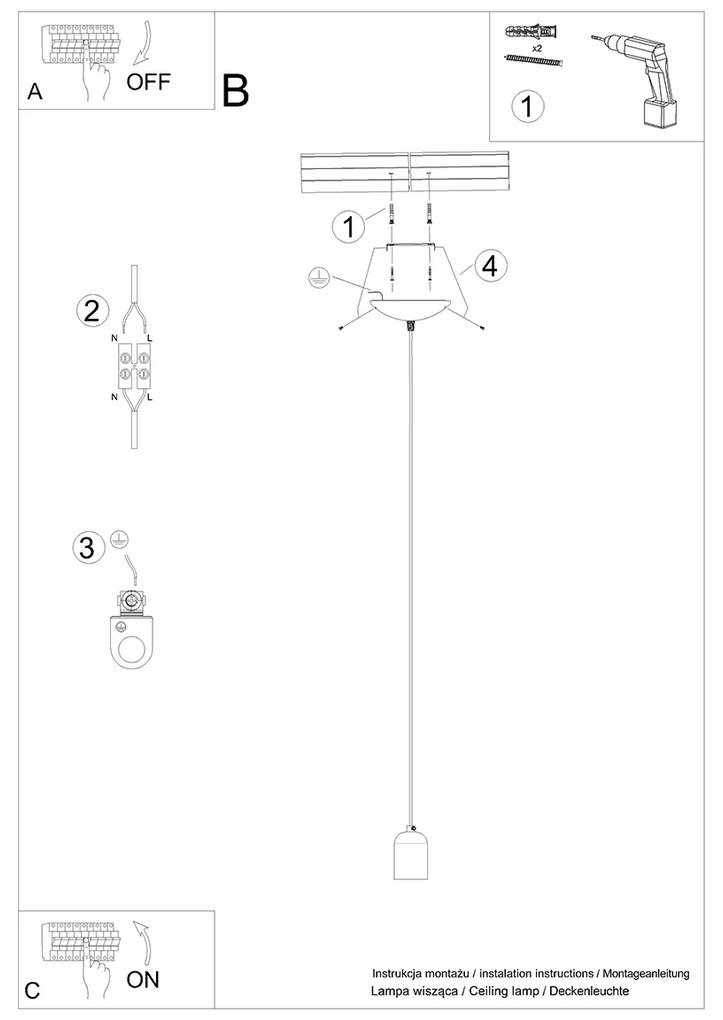 Sollux Κρεμαστό φωτιστικό Neso 1,1xE27/15w, Χρώμα γκρι/μαύρο