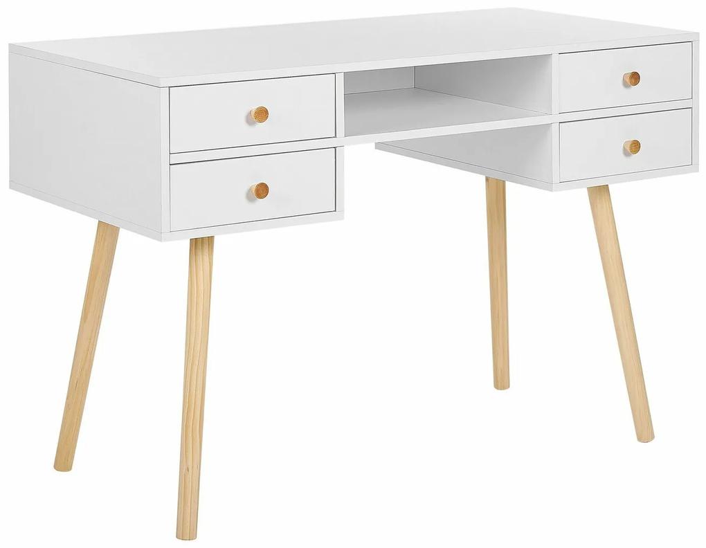Τραπέζι γραφείου Berwyn 408, Με συρτάρια, 78x110x55cm, 30 kg, Άσπρο, Ανοιχτό χρώμα ξύλου, Ξύλο: Πεύκο | Epipla1.gr