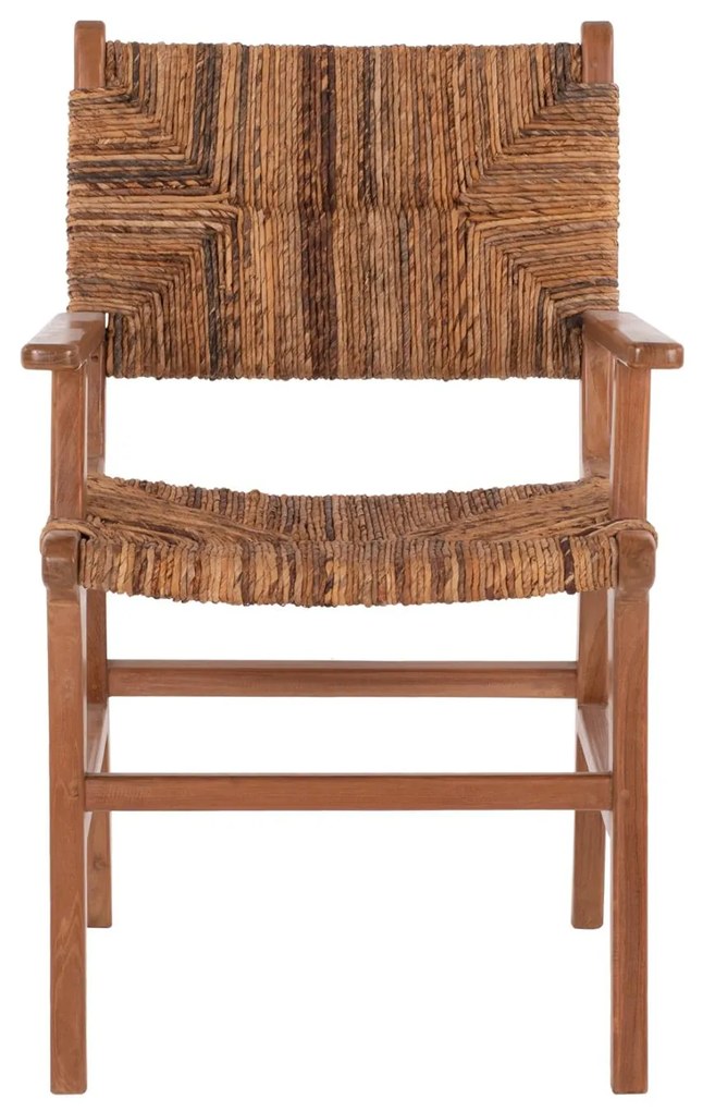 Καρέκλα-Πολυθρόνα Τραπεζαρίας C9400.01 Ξύλο Teak και Ψάθα Καρυδί-Μπέζ 54x58x86,5Yεκ. 54x58x86.5 εκ.