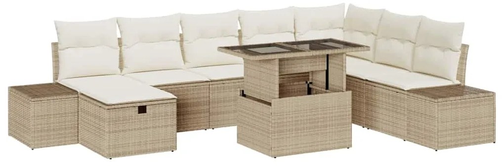 vidaXL Σετ Καναπέ Κήπου Ρυθμιζόμενο ύψος 9 pcs Μπεζ συνθετικό ρατάν