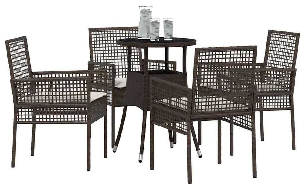 vidaXL Σέτ φαγητού για κήπο 5 pcs Καφέ Πολυ ράταν
