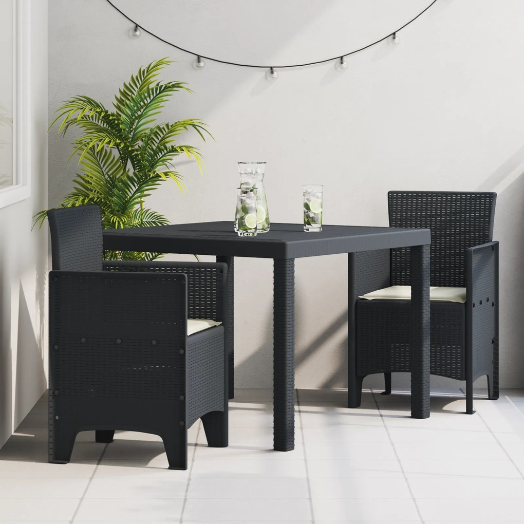 vidaXL Σετ Τραπεζαρίας Κήπου 3 pcs Ανθρακί 100 x 100 x 73 εκ Πλαστικό