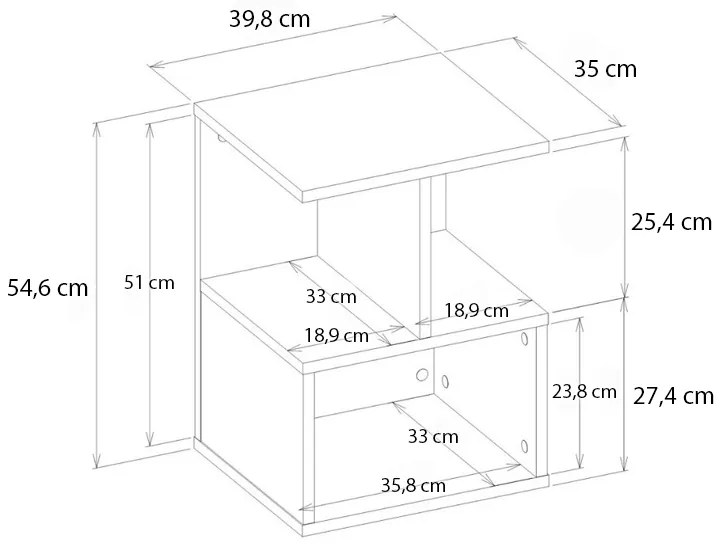 Κομοδίνο - Τραπεζάκι βοηθητικό Entiero Megapap χρώμα λευκό 39,8x35x54,6εκ.