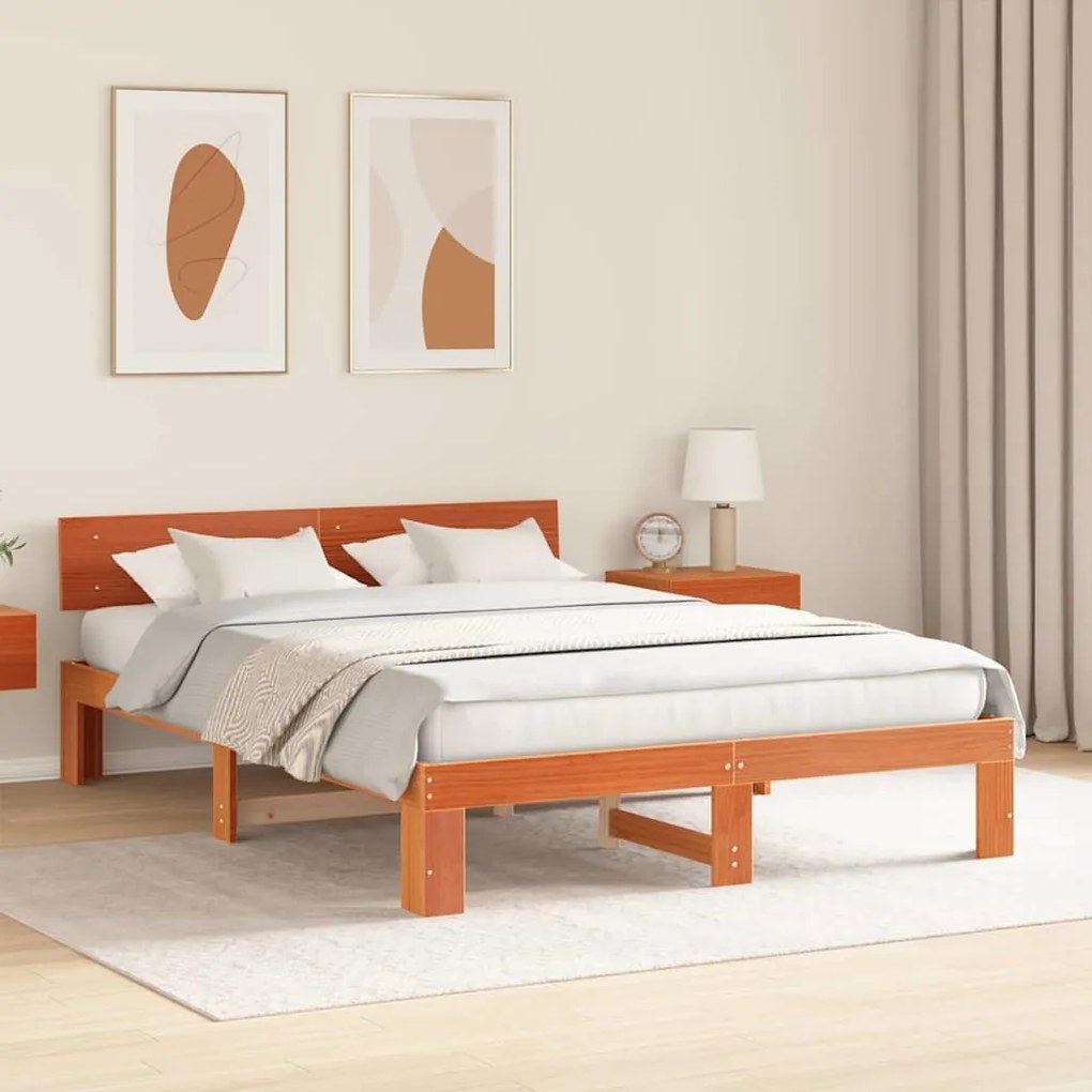 vidaXL Σκελετός Κρεβατιού Καφέ 160 x 200 cm Μασίφ ξύλο πεύκου