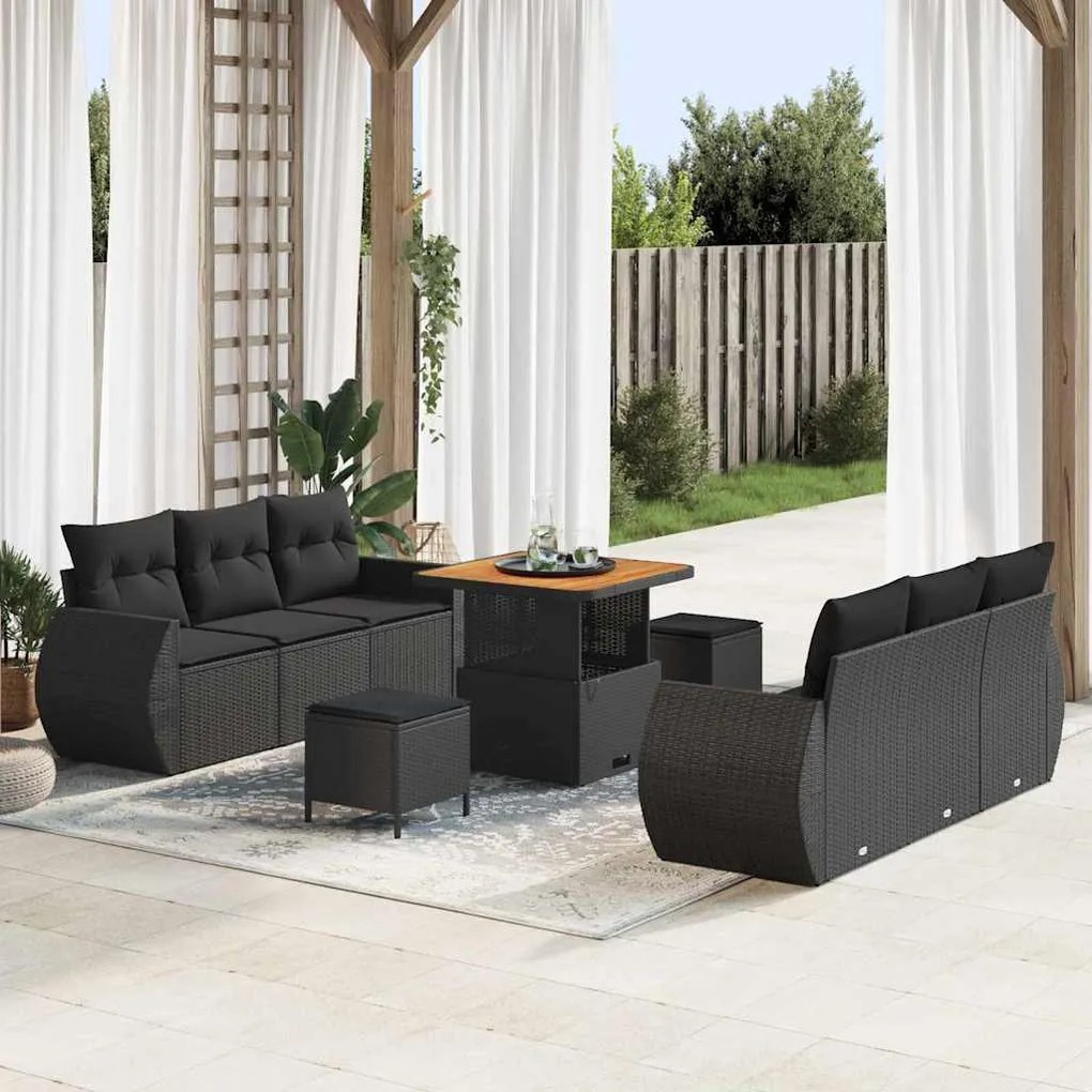 vidaXL Σετ Καναπέ Κήπου με μαξιλάρι 9 pcs Μαύρο 80 x 80 x 71 cm