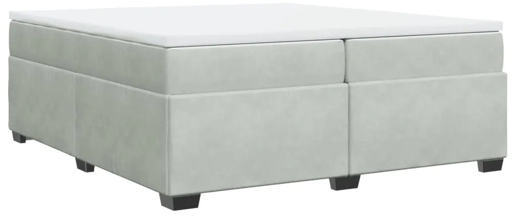 vidaXL Κρεβάτι Boxspring με Στρώμα Ανοιχτό Γκρι 200x200 εκ. Βελούδινο
