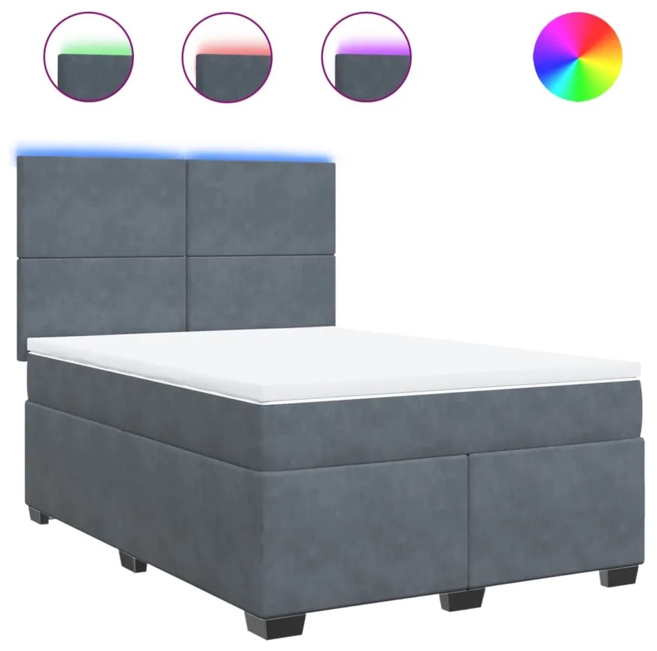 vidaXL Κρεβάτι Boxspring με Στρώμα Σκούρο Γκρι 140x190 εκ. Βελούδινο