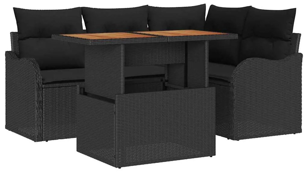 vidaXL Σετ Καναπέ Κήπου με μαξιλάρι 5 pcs Μαύρο 100 x 55 x 73 εκ
