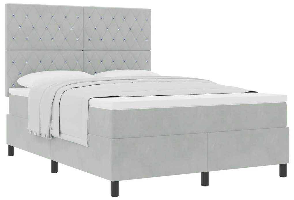vidaXL Κρεβάτι Box Spring με Στρώμα Ανοιχτό Γκρι 140x190 εκ. Βελούδο