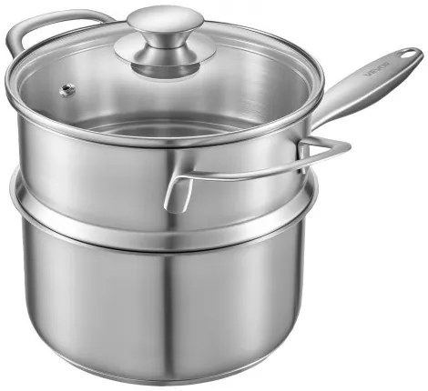 VEVOR 1.5 QT Saucepan with Steamer, Stainless Steel Saucepan with Glass Lid, Multipurpose Nonstick Stainless Steel Sauce Pot with Ergonomic Handle, Friendly for Oven, Dishwasher, Induction Cooker