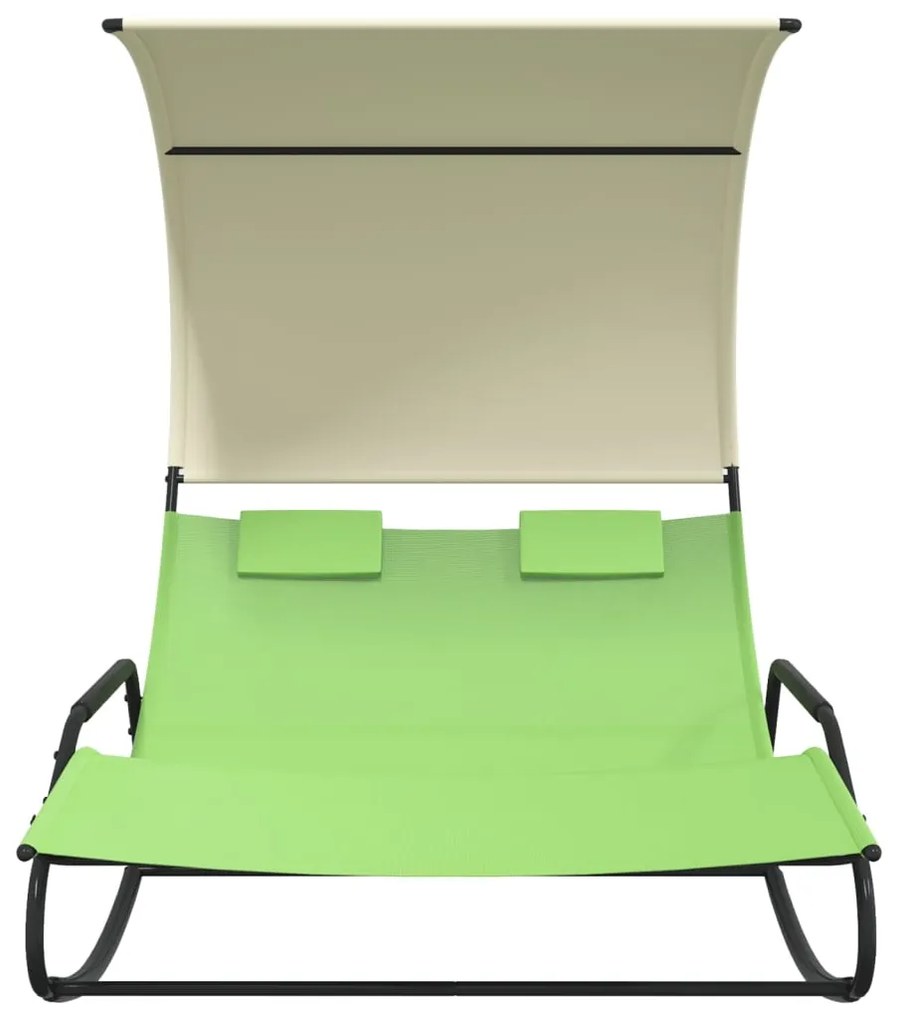 vidaXL Ξαπλώστρα Κουνιστή Διπλή με Σκίαστρο Πράσινη / Κρεμ