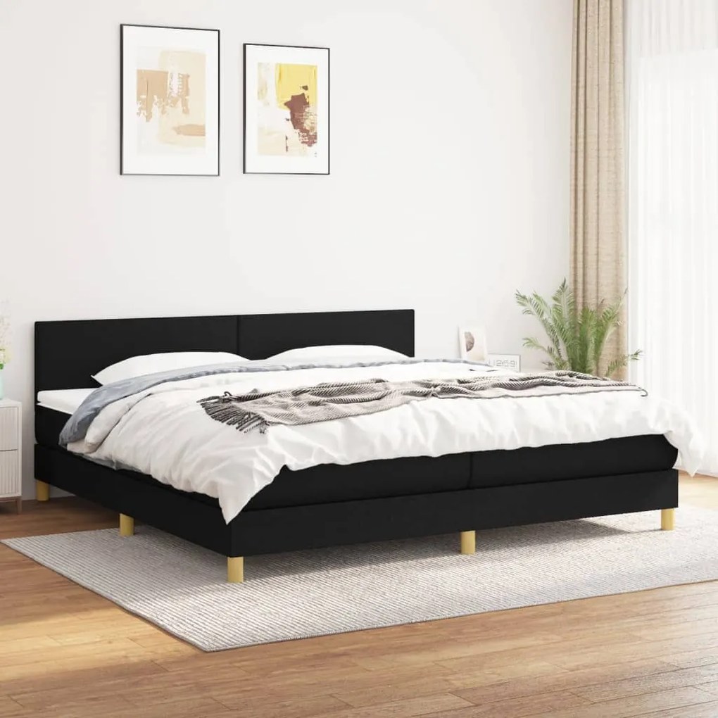 Κρεβάτι Boxspring με Στρώμα Μαύρο 200x200 εκ. Υφασμάτινο - Μαύρο