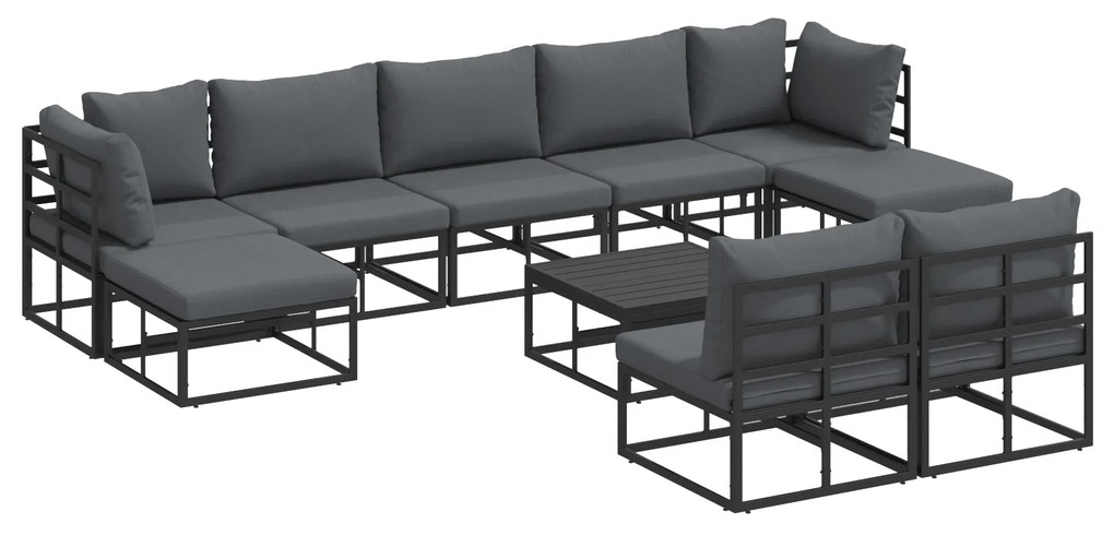 vidaXL Σετ Καναπέ Κήπου με μαξιλάρι 10 pcs Μαύρο Αλουμίνιο