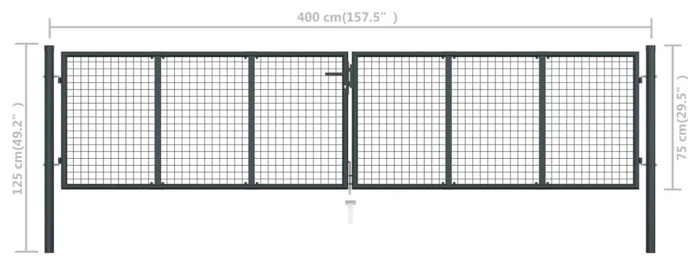 vidaXL Πόρτα Κήπου με Πλέγμα Γκρι 400x75 εκ. από Γαλβανισμένο Ατσάλι