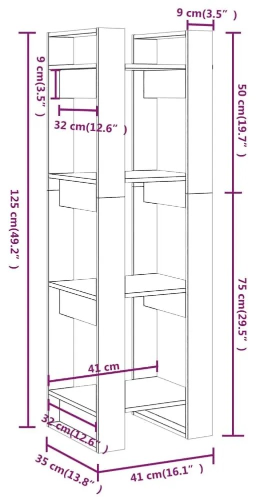 Βιβλιοθήκη/Διαχωριστικό Χώρου Γκρι 41x35x125 εκ. Μασίφ Πεύκο - Γκρι