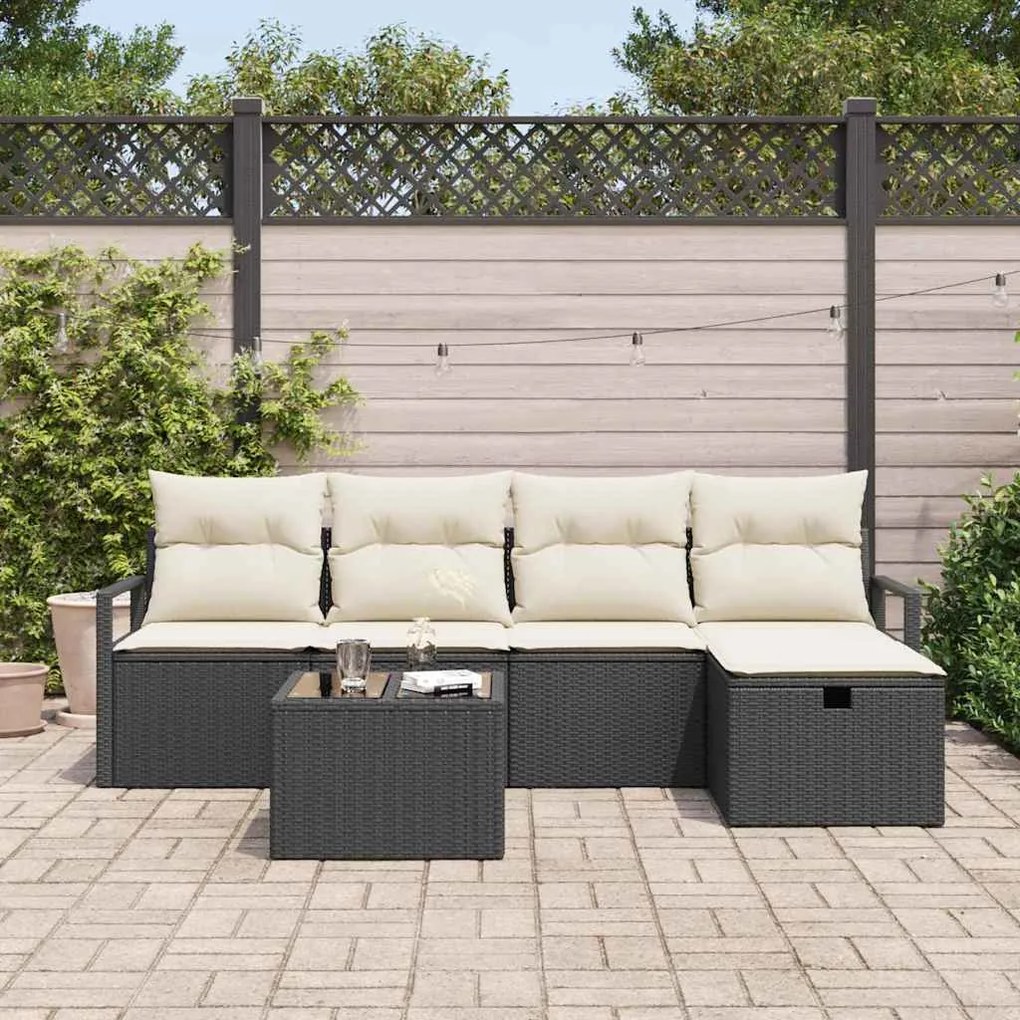 vidaXL Σετ Καναπέ Κήπου 6 pcs Μαύρο και κρεμ 230 x 117 x 85 εκ.
