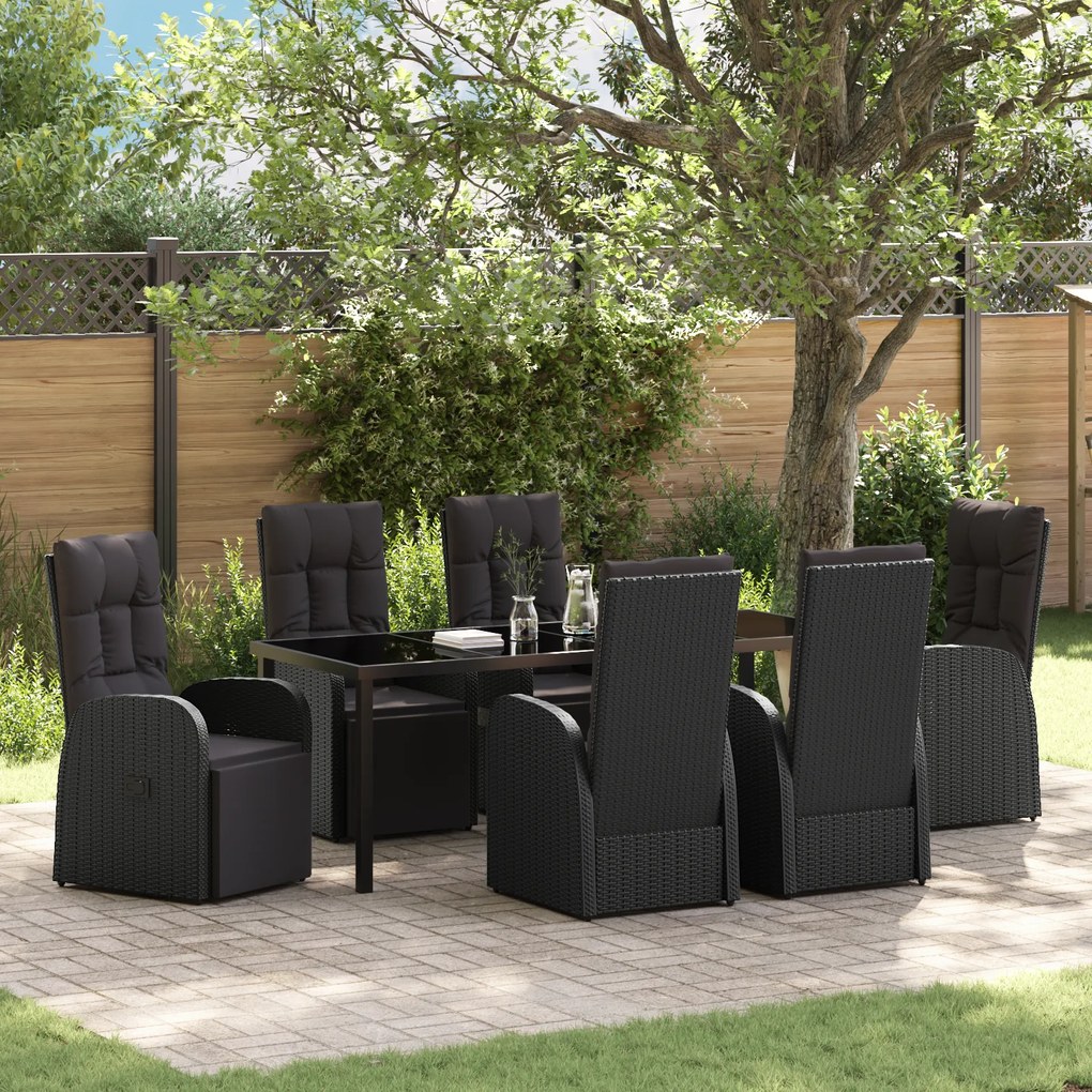 vidaXL Ανακλινόμενες Καρέκλες Κήπου 7 pcs Μαύρο 200 x 80 x 73 εκ