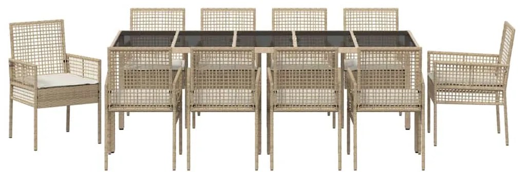 vidaXL Σέτ φαγητού για κήπο 11 pcs Μπεζ συνθετικό ρατάν