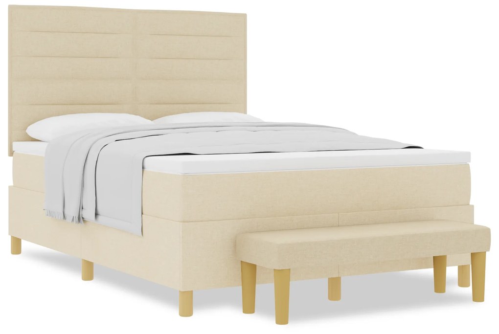 vidaXL Κρεβάτι με Ράουλο με Στρώμα & Πάγκο Κρεμ 140x200 εκ. Ύφασμα
