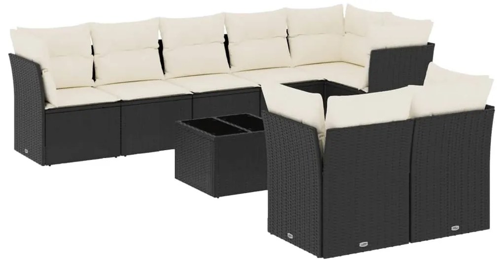 vidaXL Σαλόνι Κήπου Σετ 9 Τεμαχίων Μαύρο από Συνθ. Ρατάν με Μαξιλάρια