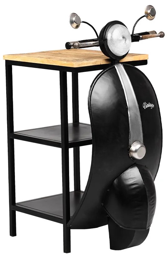 MINI VESPA SIDE TABLE ΜΕ ΡΑΦΙΑ ΜΑΥΡΟ ΑΣΗΜΙ ΦΥΣΙΚΟ 61x45xH88cm - 04-0987