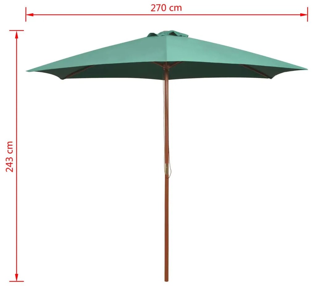 Ομπρέλα Πράσινη 270 x 270 εκ. με Ξύλινο Ιστό - Πράσινο