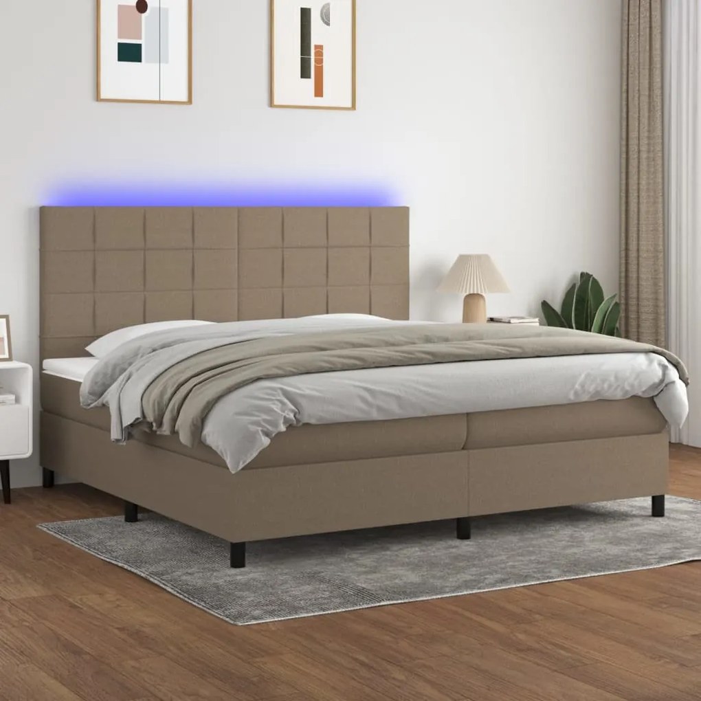 vidaXL Κρεβάτι Boxspring με Στρώμα &amp; LED Taupe 200x200 εκ. Υφασμάτινο
