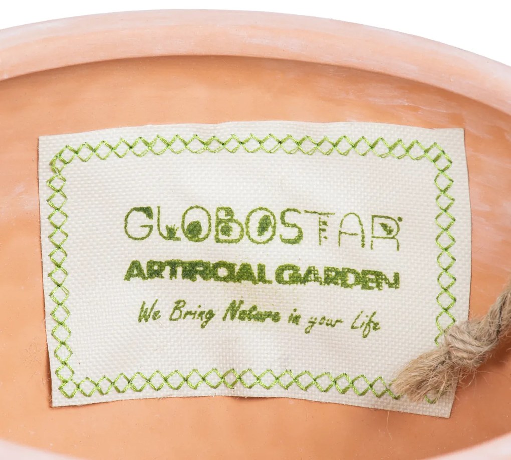 GloboStar® Artificial Garden CHIOS 20462 Κρεμαστό Πήλινο Κεραμικό Κασπώ Γλάστρα - Flower Pot Κεραμιδί με Λευκό Φ19.5cm x Υ11.5cm