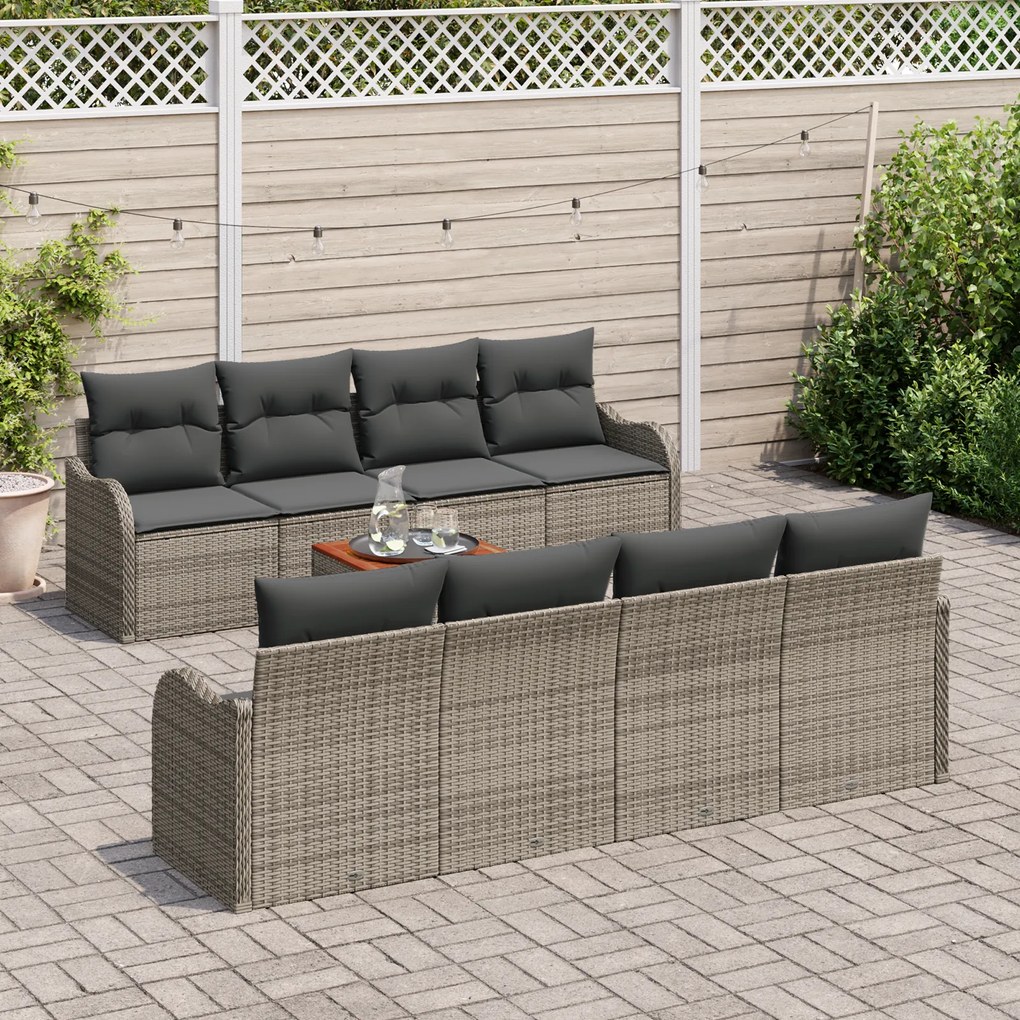 vidaXL Σετ Καναπέ Κήπου Γκρι 9 pcs Γκρι Large Ρατάν, Πολυεστέρας