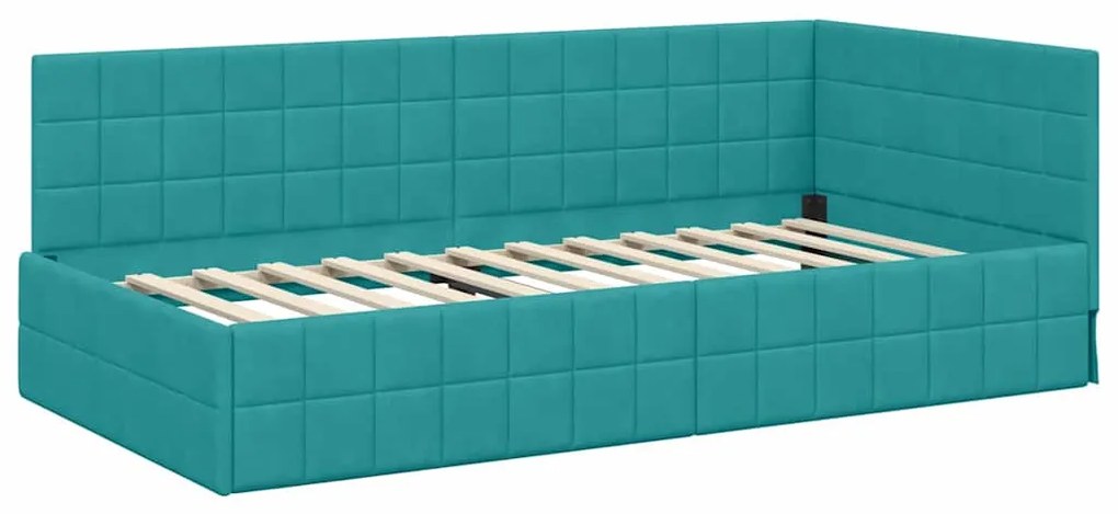 vidaXL Κρεβάτι γωνίας με στρώμα με κεφαλάρι 2 pcs Τιρκουάζ Βελούδο