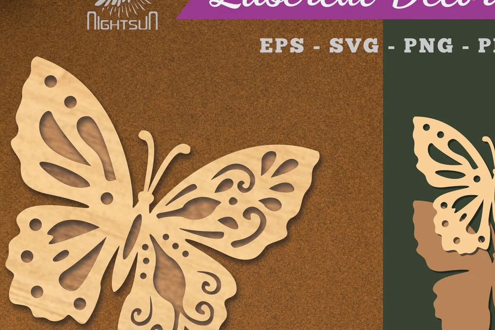 Σετ των 2 Intra απο ξύλο plywood 3mm-4mm πάχος Διακόσμηση κοπής με λέιζερ πεταλούδας 2 Δίασταση 15x15 cm INTRAFABR-112908701