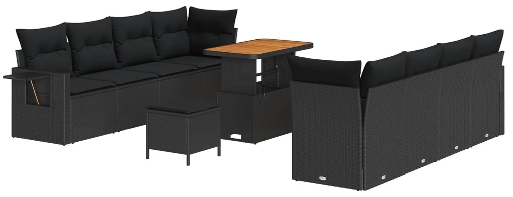 Σετ Καναπέ Κήπου με μαξιλάρι 11 pcs Μαύρο συνθετικό ρατάν