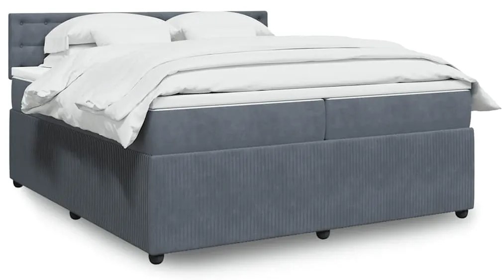 vidaXL Κρεβάτι Boxspring με Στρώμα Σκούρο Γκρι 200x200 εκ. Βελούδινο
