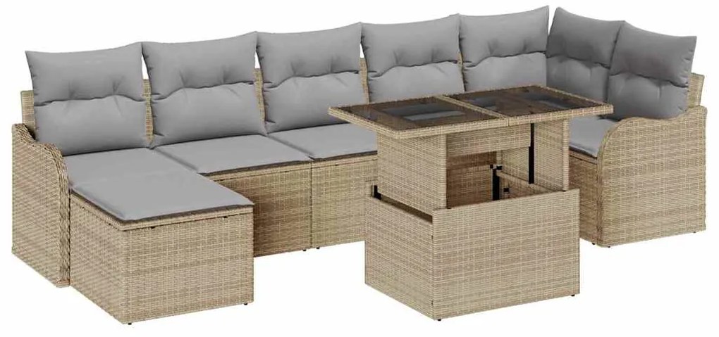 vidaXL Σετ Καναπέ Κήπου με μαξιλάρι 8 pcs Μπεζ Πολυ ράταν