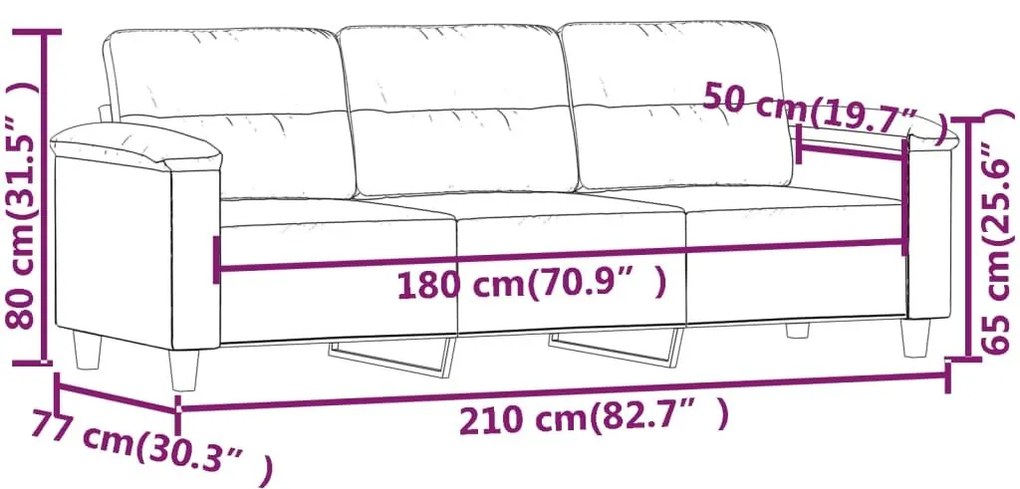 Καναπές Τριθέσιος Ανοιχτό Γκρι 180 εκ. Ύφασμα Μακροϊνών - Γκρι