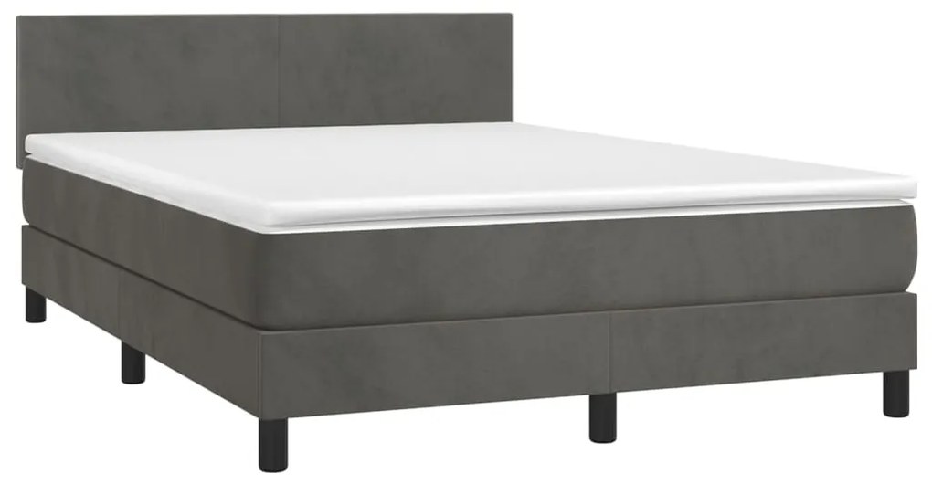 vidaXL Κρεβάτι Boxspring με Στρώμα Σκούρο Γκρι 140x190 εκ. Βελούδινο