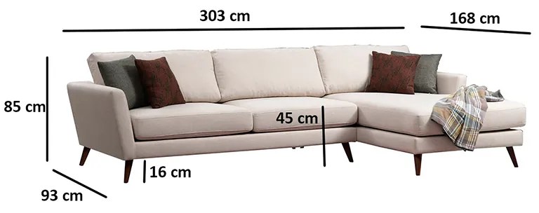Γωνιακός καναπές κρεβάτι PWF-0526 pakoworld αριστερή γωνία ύφασμα μπεζ-καρυδί 303x168x85εκ - Ύφασμα - 071-001206