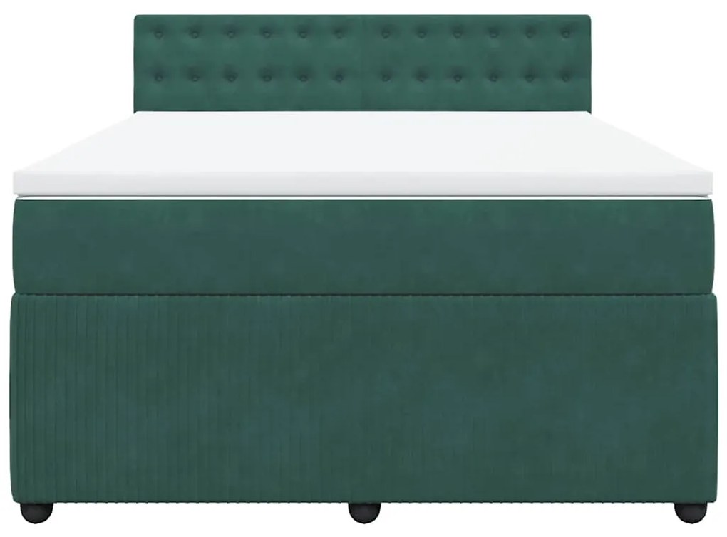 vidaXL Κρεβάτι Boxspring με Στρώμα Σκούρο Πράσινο 140x190εκ. Βελούδινο