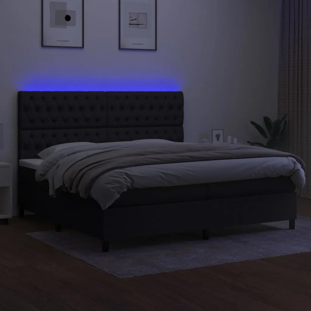 vidaXL Κρεβάτι Boxspring με Στρώμα &amp; LED Μαύρο 200x200 εκ. Υφασμάτινο
