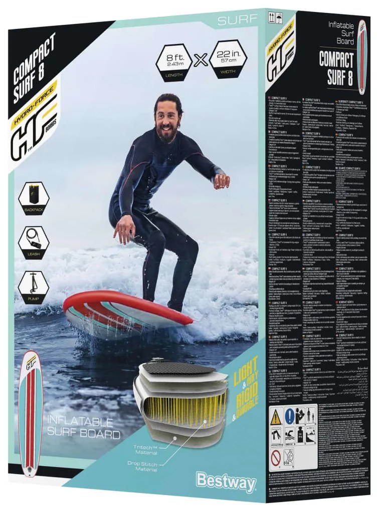 Bestway Φουσκωτή Σανίδα SUP Hydro-Force Compact Surf 8 243x57x7 εκ. - Πολύχρωμο